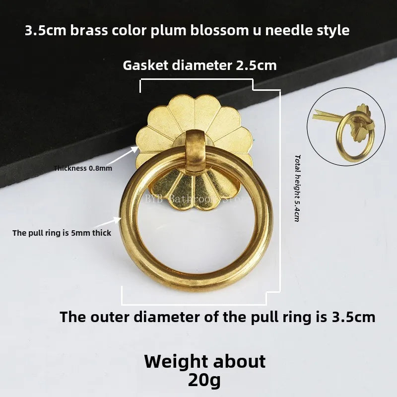 Antique Style Pure Brass Ring Pull for Cupboard Cabinet Drawer Rings Pulls Knob with Screws Vintage Furniture Hardware Oasis Select 3.5cm 3