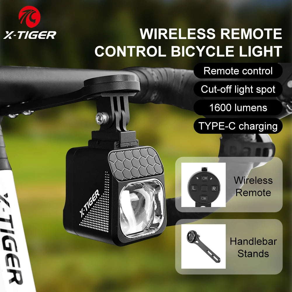 X-TIGER 1600 LM Bicycle Light High Low Beam Night Riding Headlight GoPro Hanging Wireless Remote Control MTB Road Bicycle Lights Oasis Select