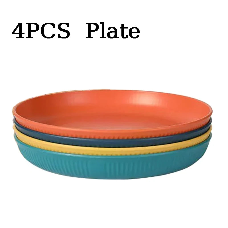 4pcs Wheat Straw Dinnerware Set Eco-friendly Safety Plates Cups Bowels Home Party Tableware Set Outdoor Camp Candy Colour Gift Oasis Select 4PCS Plate