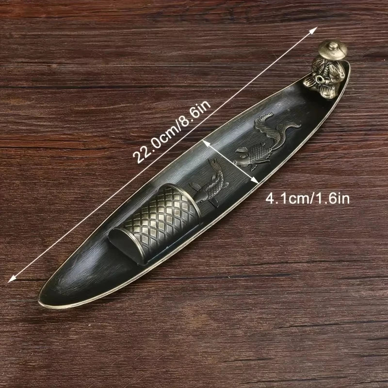 Creative Incense Holder Boat Old Men Fishing Incense Burners Bamboo Raft Long Leafs Censer Incense Stick Burner Home Decor Oasis Select C