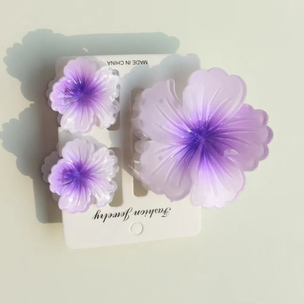 3Pcs/Set Gradient Hair Claws Hibiscus Acrylic Hawaiian Flower Hair Clip Clamp Sweet Flower Ponytail Clip Summer Hair Accessories Oasis Select Purple