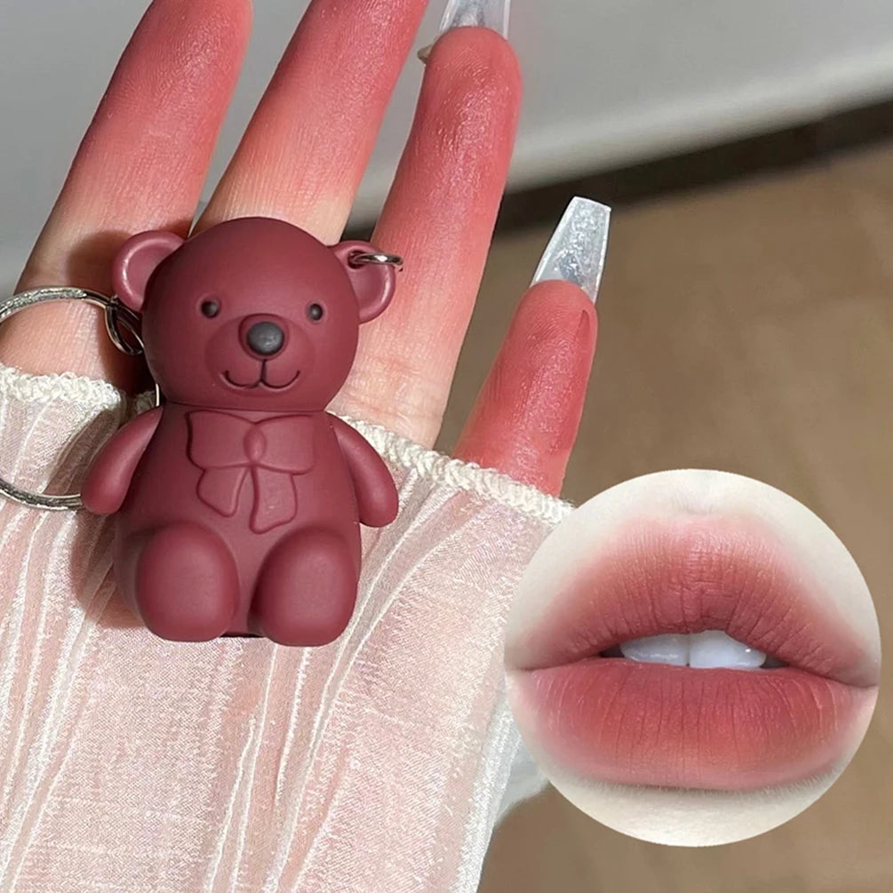 Cute Bear Keychain Matte Lip Mud – Velvet Liquid Lipstick
