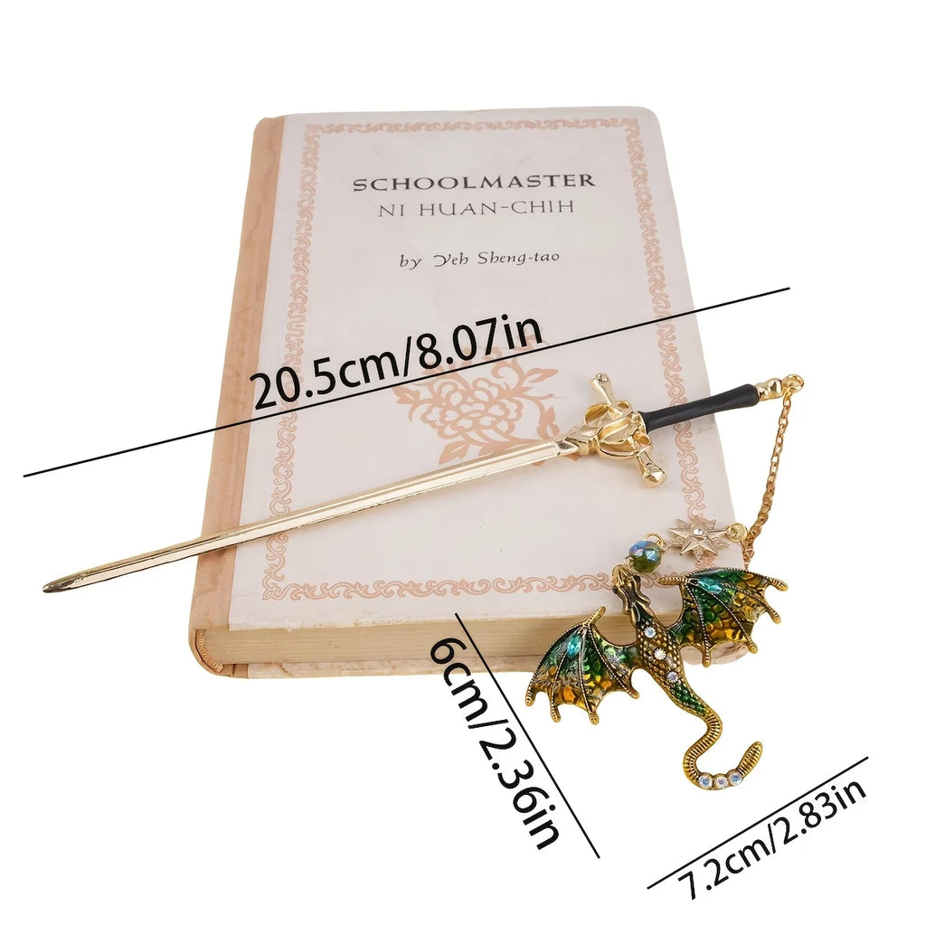 1pc Alloy Sword Dragon Bookmark, Birthday Gift for Book Lovers and Readers, Fantasy Bookworm Silver Gold Gold Pendant Oasis Select