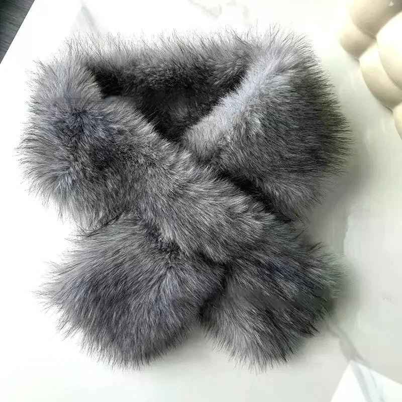 Women's Faux Fur Long Scarf – Fluffy Plush Winter Wrap Shawl