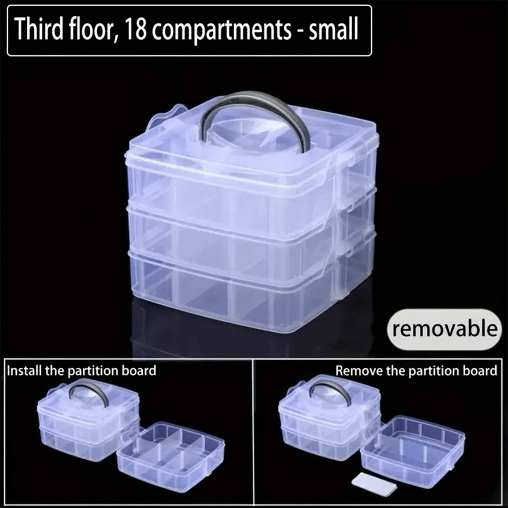 3 Tier 18-Grid Transparent Adjustable Stackable Compartment Slot Plastic Storage Box For Organizing Toys Jewelry Accessories Oasis Select