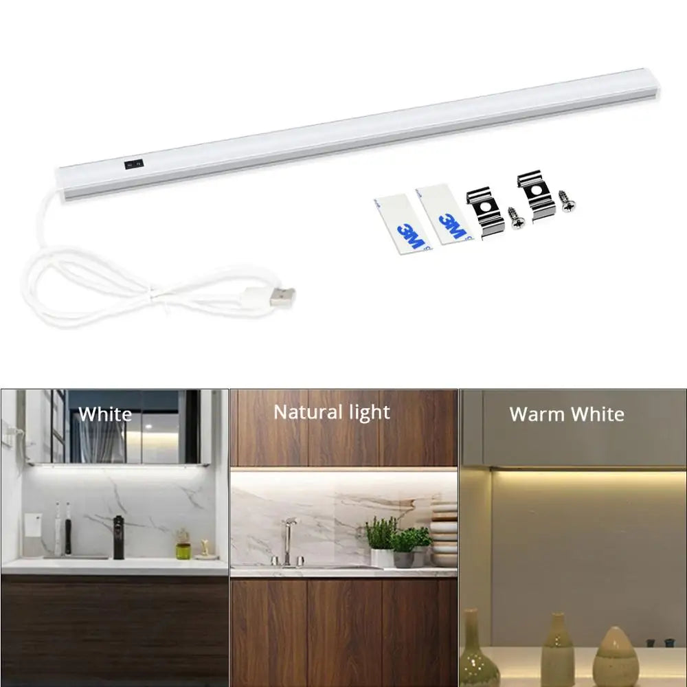 USB Aluminum LED Light Bar 30/40/50cm 5V with Hand Sweep Motion Sensor 3-Color Changeable Kitchen Nightlight for Closet Cupboard Oasis Select