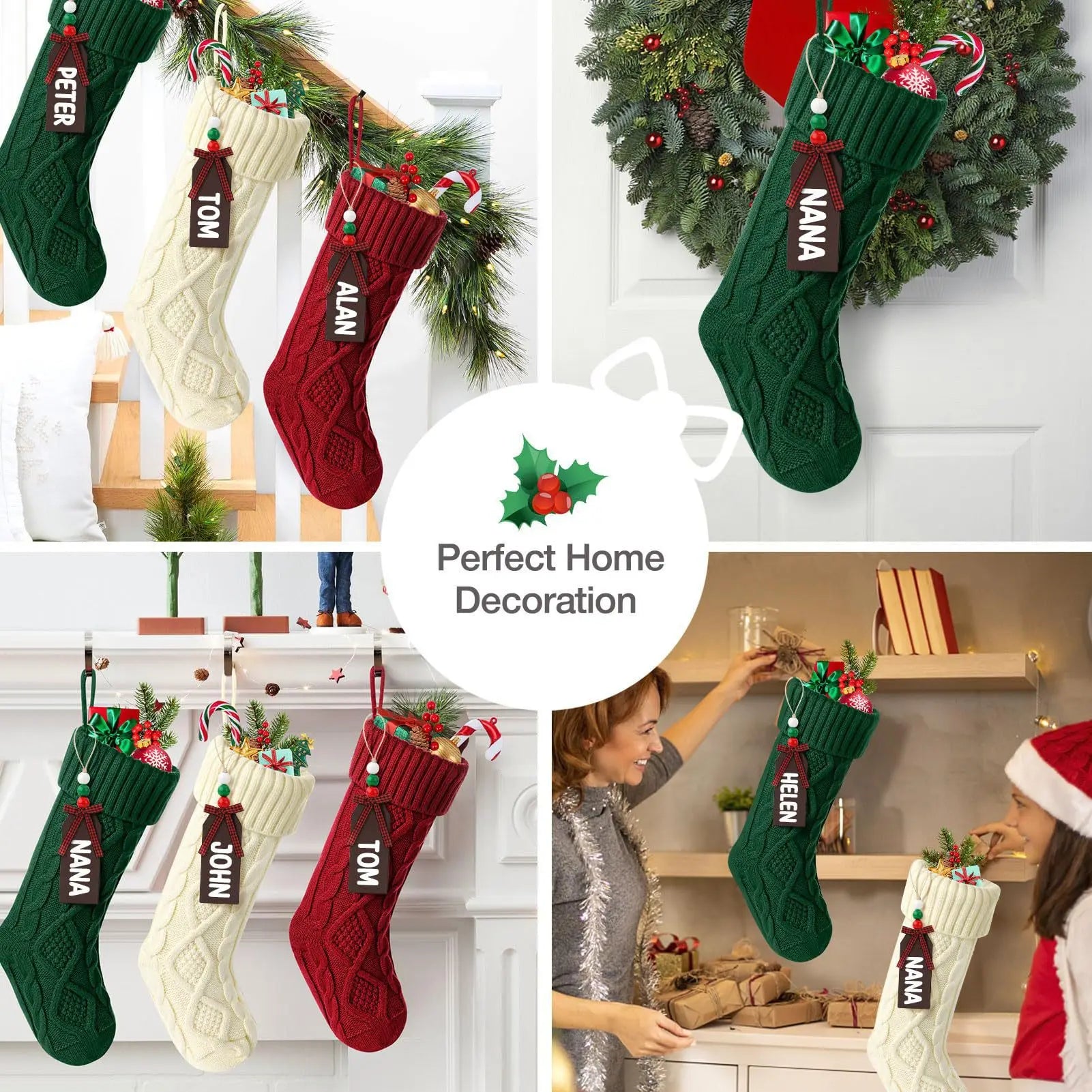 18" Large Cable Knit Christmas Stockings | White 1 or 3 Pack