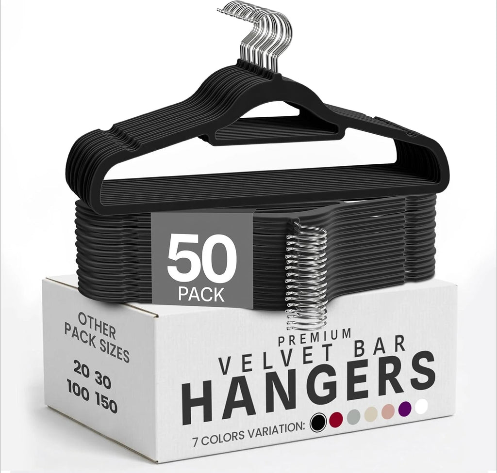 50pcs Velvet Hangers Non-Slip Slim, with Tie Bar&360° Swivel Hook,Heavy Duty Space Saving Coat Clothes Hangers Clothes Organizer Oasis Select
