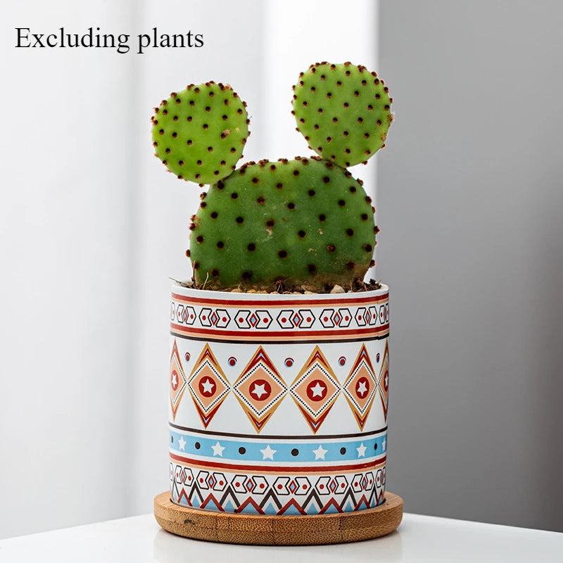 Circular geometric ceramic flower pot simple balcony garden succulent plant Phalaenopsis flower pot Oasis Select A Excluding plants 7.5CM X 7.6CM