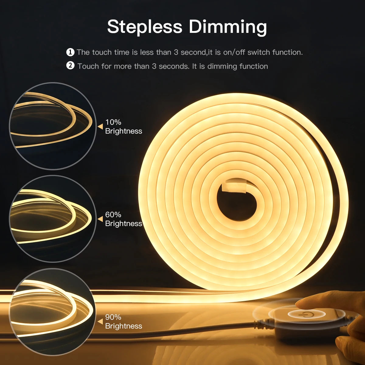 1m/2m/3m USB COB LED Strip 5V Neon Light Touch Sensor Swtich Dimmable Waterproof Flexible Tape for Kitchen Bedroom Cabinet Oasis Select