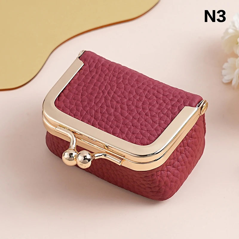 Genuine Leather Kiss Lock Coin Purse | Mini Square Wallet