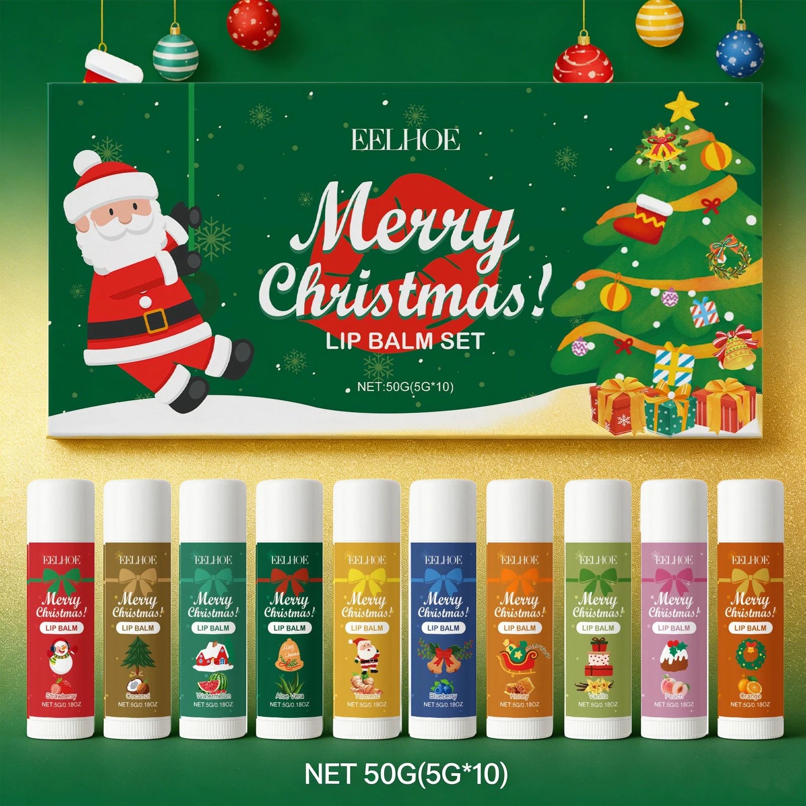 EELHOE 10-Pc Christmas Lip Balm Gift Set – Deep Moisturizing Lip Balm Gift Set Oasis Select