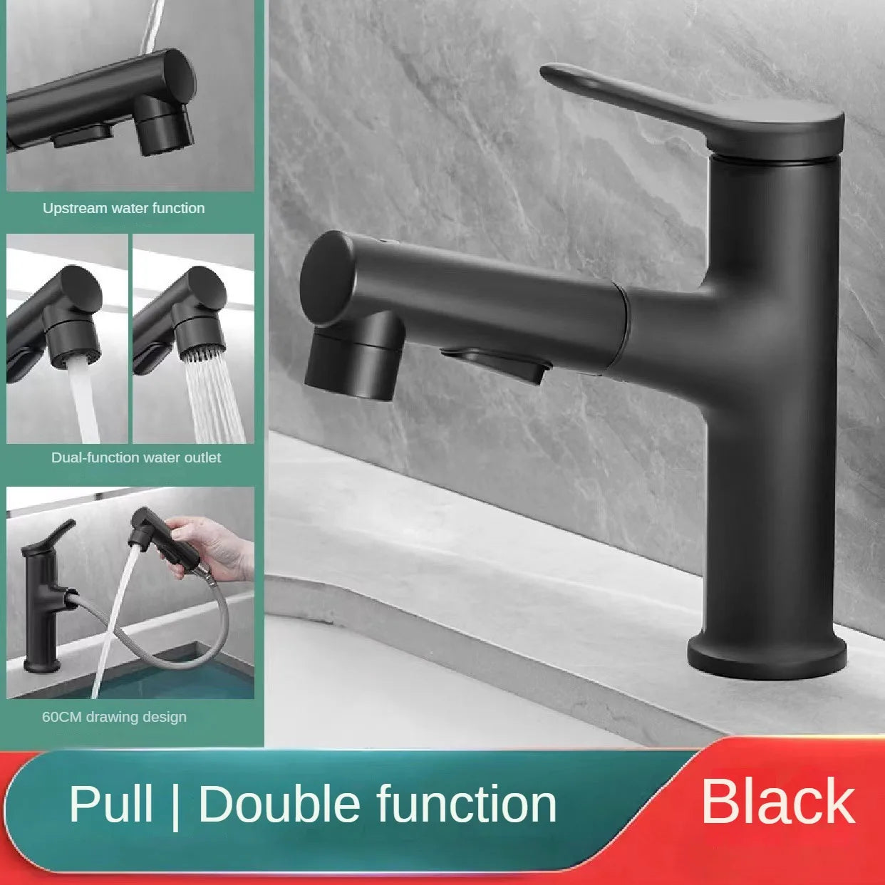 3 Patterns Bathroom Pull Out Taps Faucet with Pull Down Spray Swivel Spout Faucet Bathroom Sink Single Hole Pull Out Faucet Oasis Select Black