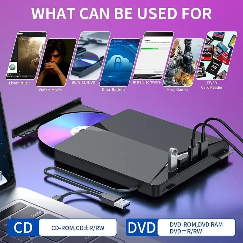 7-in-1 USB 3.0 External DVD/CD Burner Drive for Laptop & PC External Optical Drive Oasis Select