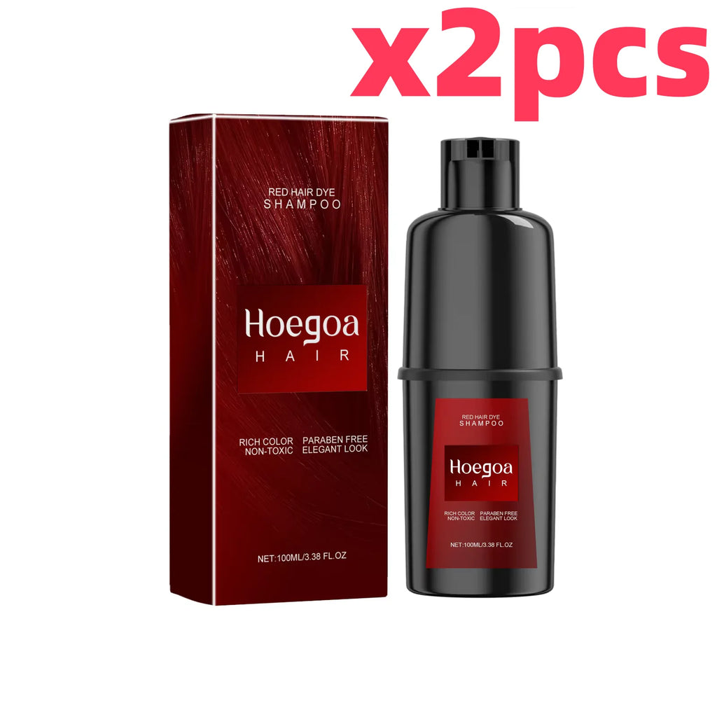 HOEGOA Herbal Hair Dye Shampoo – Black Brown Red Purple Hair Dye Shampoo Oasis Select Red x 2pcs