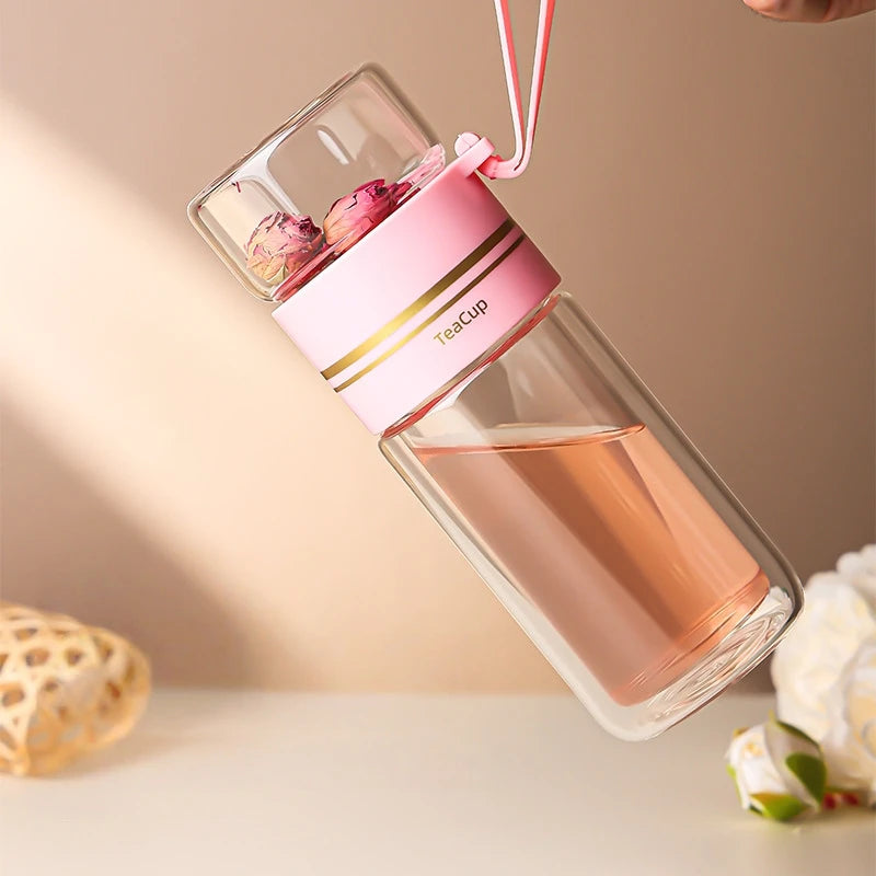 500ml Double‑Walled Glass Tea Infuser Cup, Portable Leak‑Proof Travel Mug with Stainless Steel Filter, Heat‑Resistant for Office Oasis Select