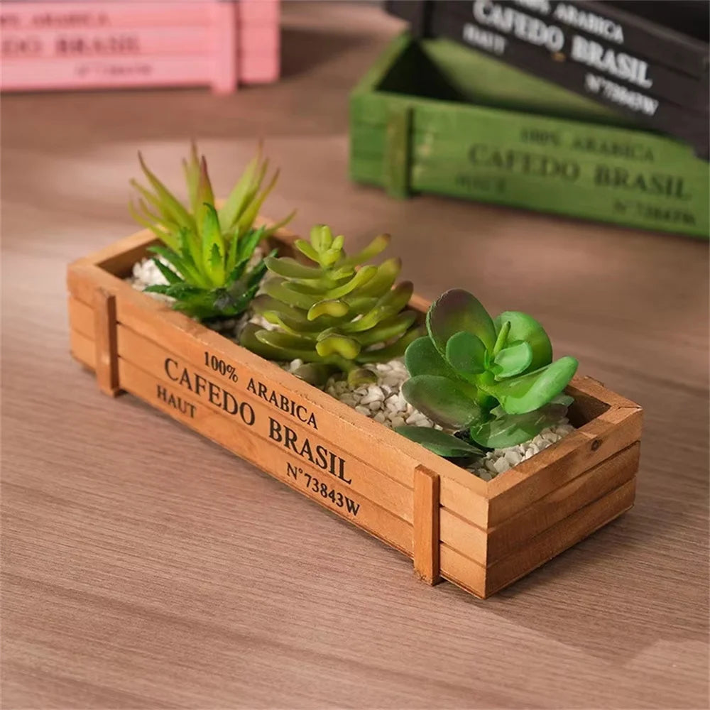 Retro Garden Plant Wooden Pot Rectangular Wooden Box for Succulent Moss Micro Landscape Decor Home Office Desk Sundries Storage Oasis Select