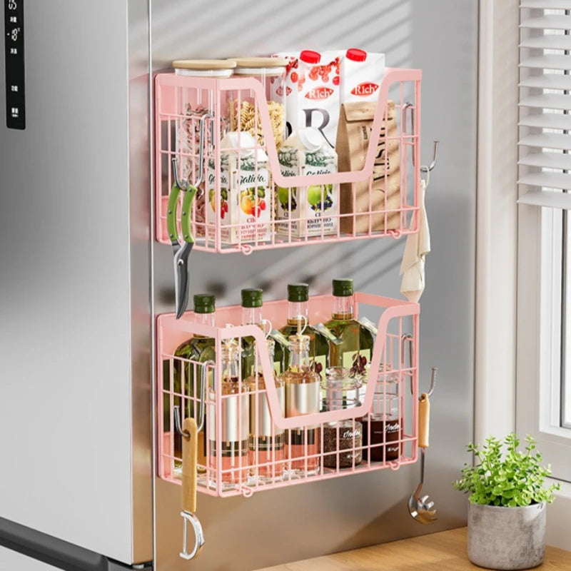 Magnetic refrigerator hanger foldable refrigerator side plastic wrap seasoning storage basket kitchen magnetic rack Oasis Select