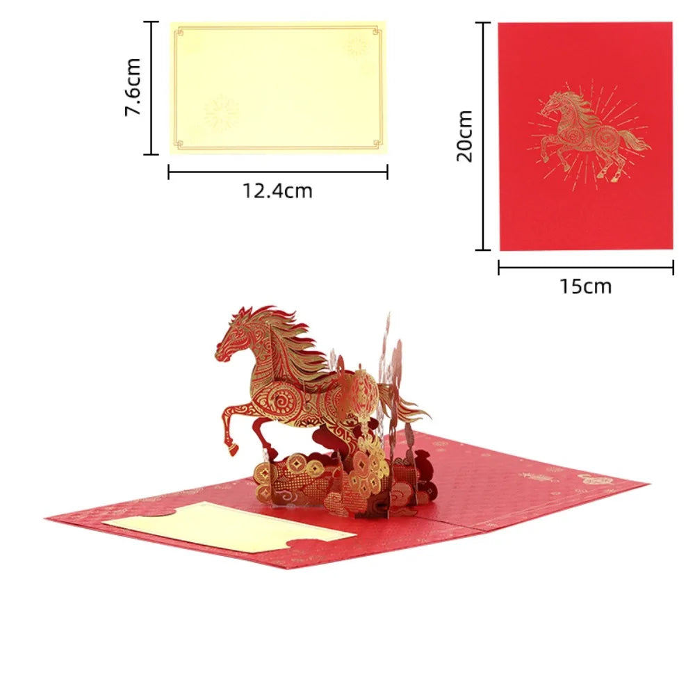 with Stunning Gold Foil Chinese New Year Card Handmade Fortune & Luck 3D Pop Up Year of the Horse Card Oasis Select 01