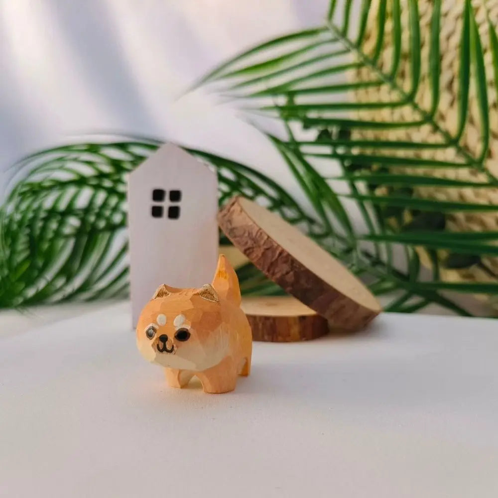 Mini Wooden Cat & Dog Figurine | Cute Painted Animal Statue