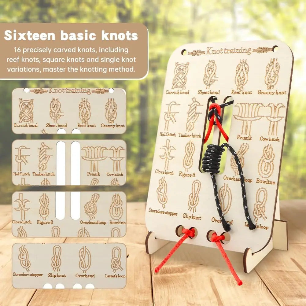 Scouts Beginners Knot Practice Board Wooden 16 Knots 3 Paracord Camping Climbing Survival Bushcraft Educational Training Tool Oasis Select