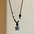 Vintage Black Rope Chain Short Necklace Korean Acrylic Star Pendant Necklace Women's Casual Fashion Party Jewelry Oasis Select Black