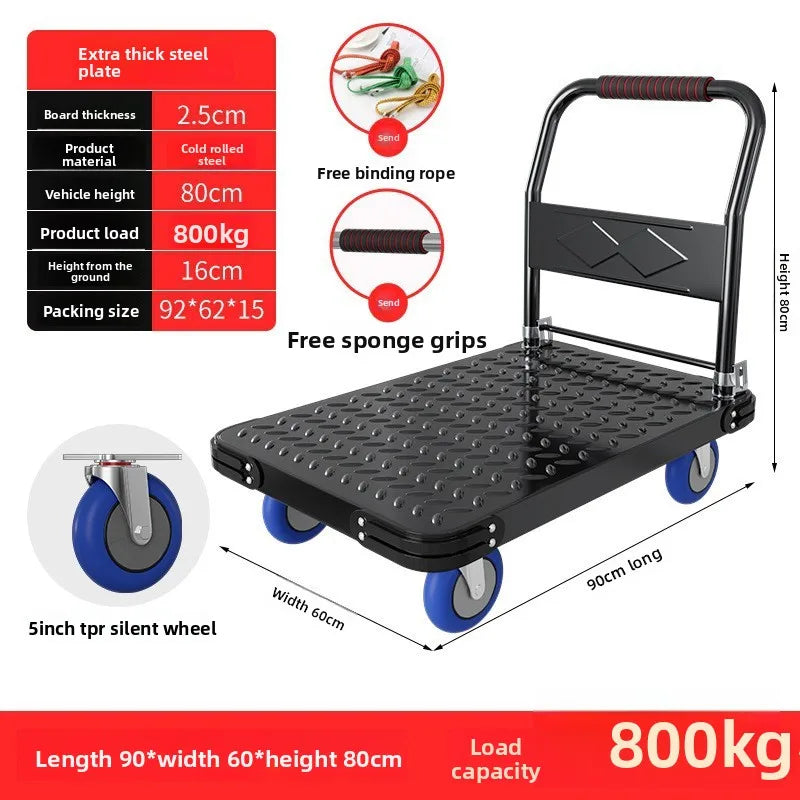 Steel plate pulling trolley trolley trolley handling thickened foldable portable silent trailer pulling flat truck Oasis Select 90-60-5-B