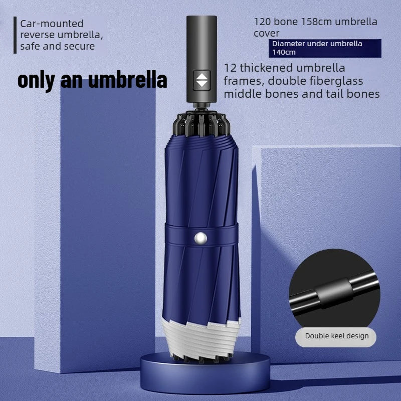 1pcs Auto Retractable Large Umbrella Heavy Rain Resistant Reverse Design Sturdy Thickened Structure for Daily Commute Oasis Select 320t-158cm blue Aluminum 12K