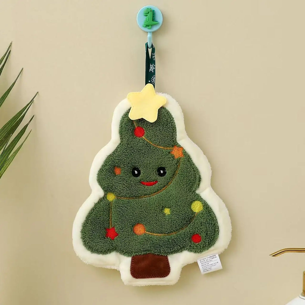 Christmas Festive Kitchen Towel Set For Holiday Decor Super Absorbent Snowman And Tree Print Hanging Hand Towel For Bathroom Oasis Select Green Christmas tree