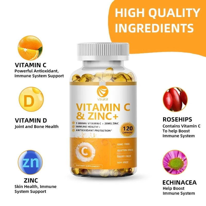VitaKit Vitamin C 1000mg + Zinc 20mg – 120 Vegan Capsules Vitamin Supplement Oasis Select
