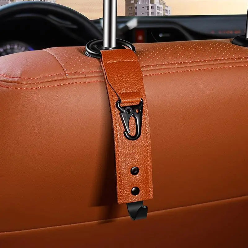 PU Leather Hooks For Car Storage Clips Front Seat Headrest Organizer Holder Auto Fastener Hangers Car Interior Accessories Oasis Select Brown