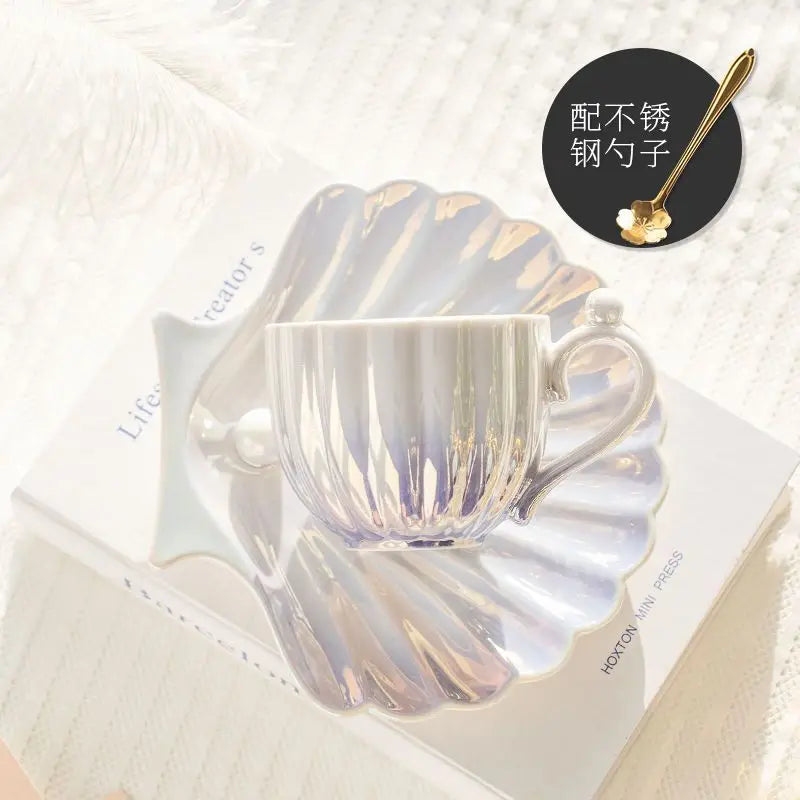 Shell Ceramic Mugs, Women's Coffee Water Cups Household Pearl Cup and Dish Sets High Appearance Level Cups Oasis Select Purple 240ml