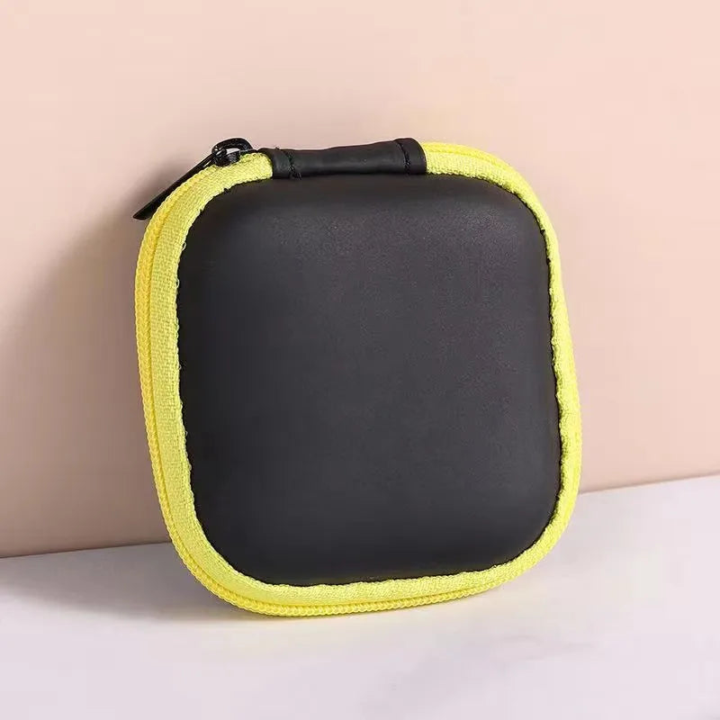 1/2/3pcs Mini Portable Earphone Bag Coin Purse Headphone USB Cable Case Carrying Pouch Bag Earphone Accessory Square Storage Box Oasis Select 1pcs Yellow