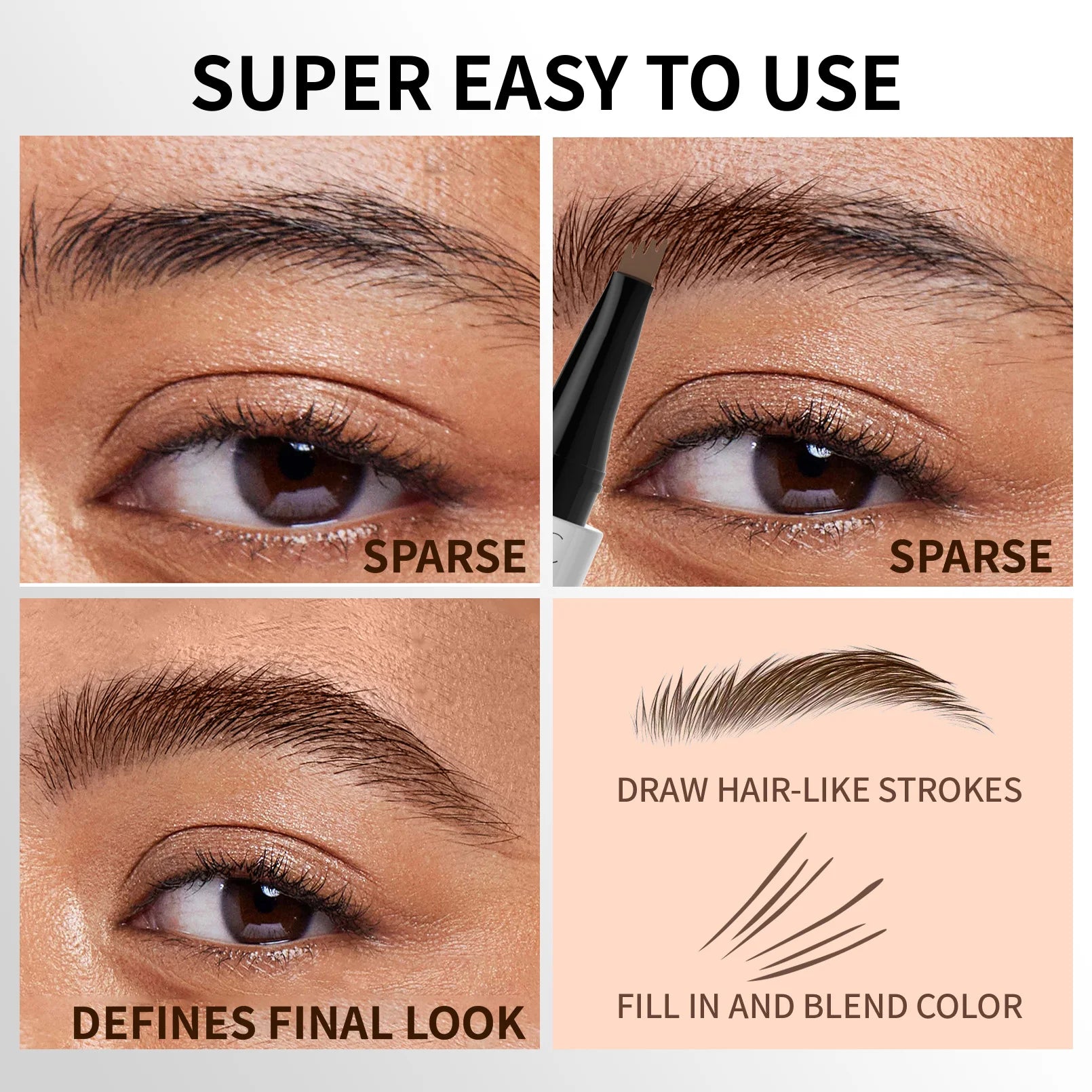 QIC Waterproof Microblading Eyebrow Pen – 4-Tip Natural Brow Look