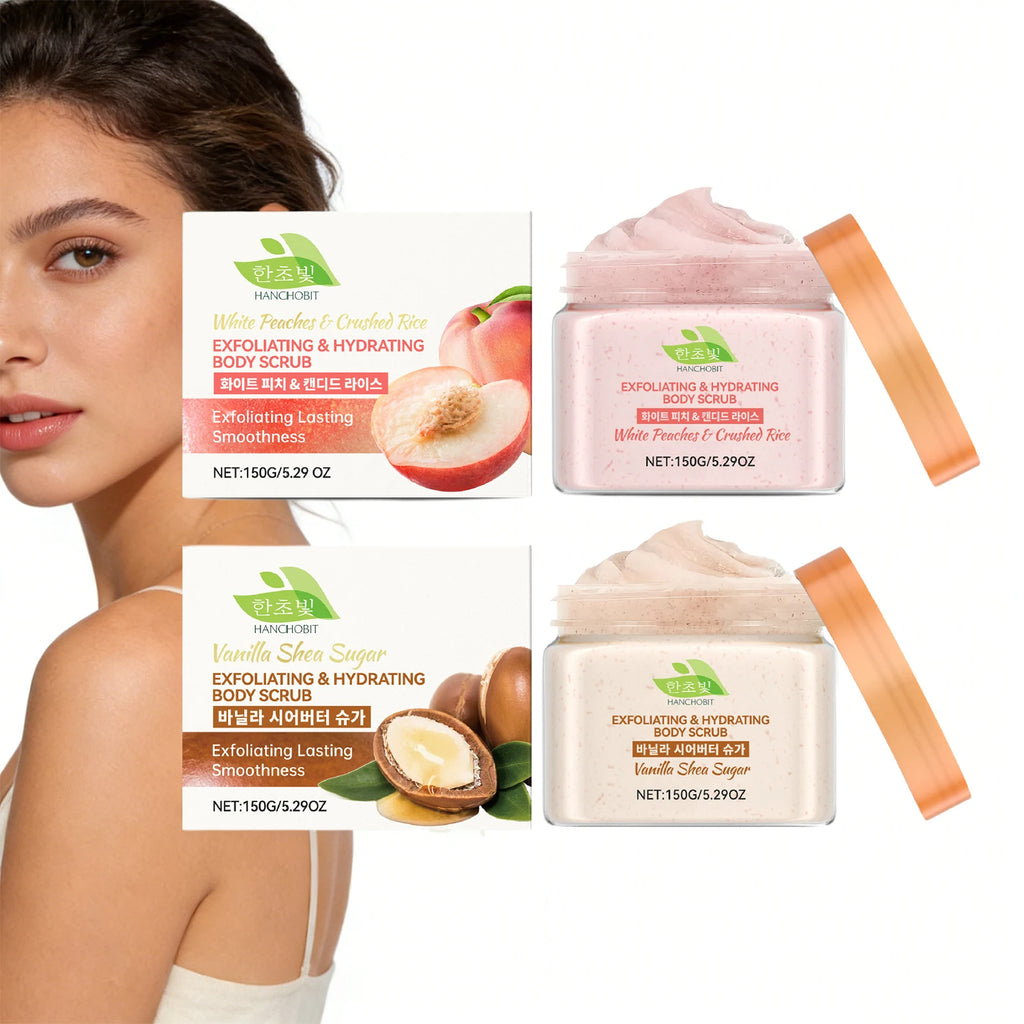 White Peach / Vanilla Shea Fruit Exfoliating Body Scrub for Dead Skin Removal Deep Cleansing Pore Shrinking Nourishing Skin Care Oasis Select