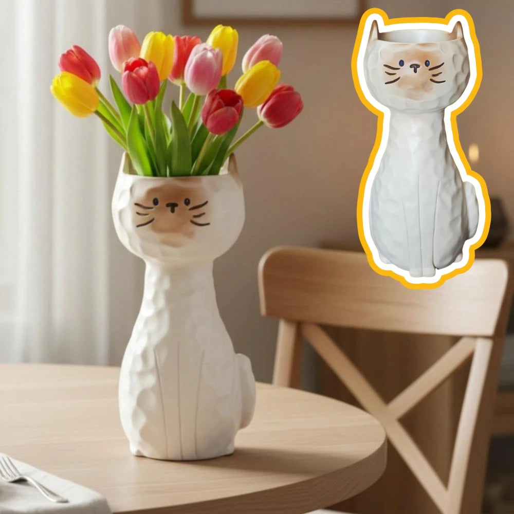 1Pc Cartoon Standing Cat Flower Pot Resin Succulent Planter Creative Tabletop Ornament Home Living Room Desktop Plant Pot Decor Oasis Select
