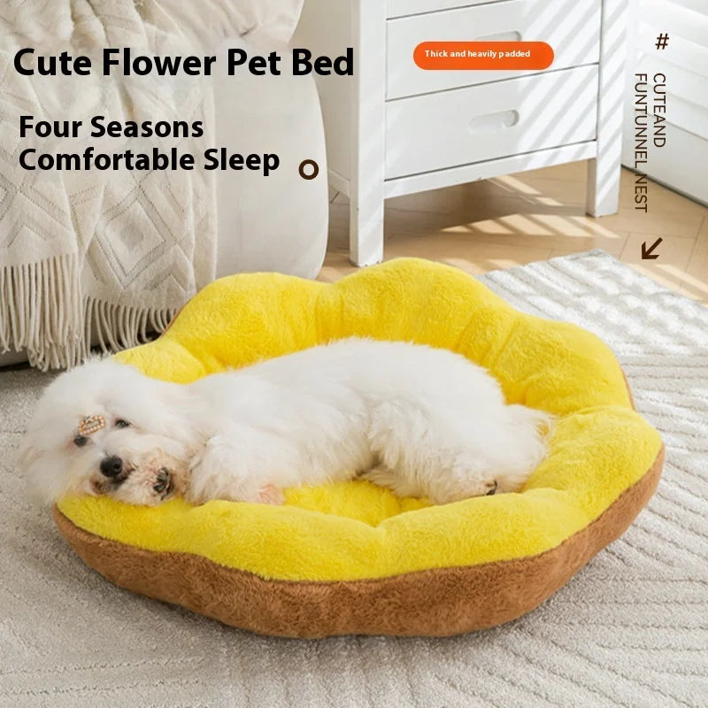 Petal Cat Bed Thickened and Warm in Winter, Rabbit Plush Detachable and Washable Pet Bed, Round Bed Small Dog Bed Products Oasis Select