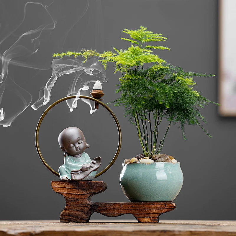 Backflow fragrant new Chinese creative little monk tea table tea table decoration boutique tea ceremony home decoration Oasis Select I 18cm X 17.5cm