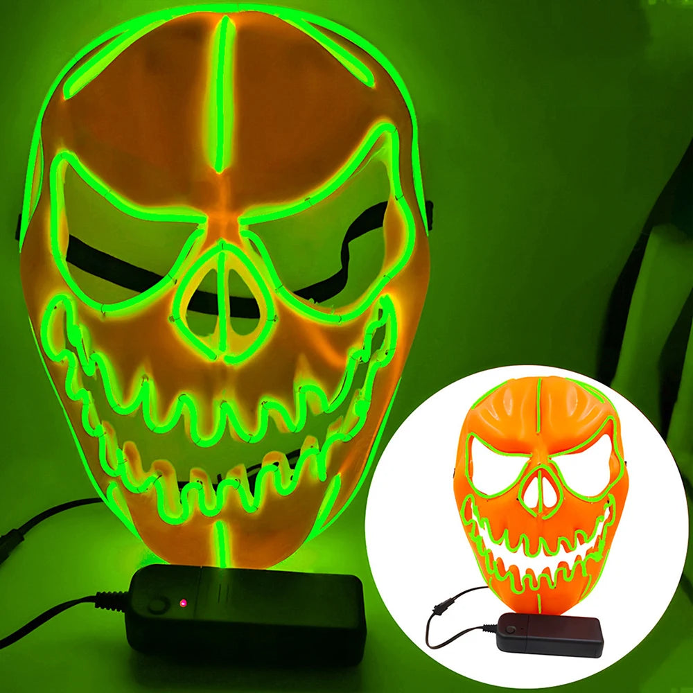 1PC Creative Halloween Party Costumes Accessories Devil LED Horror Masks Pumpkin Head Mask Scary Cosplay Props for Adult Oasis Select Green