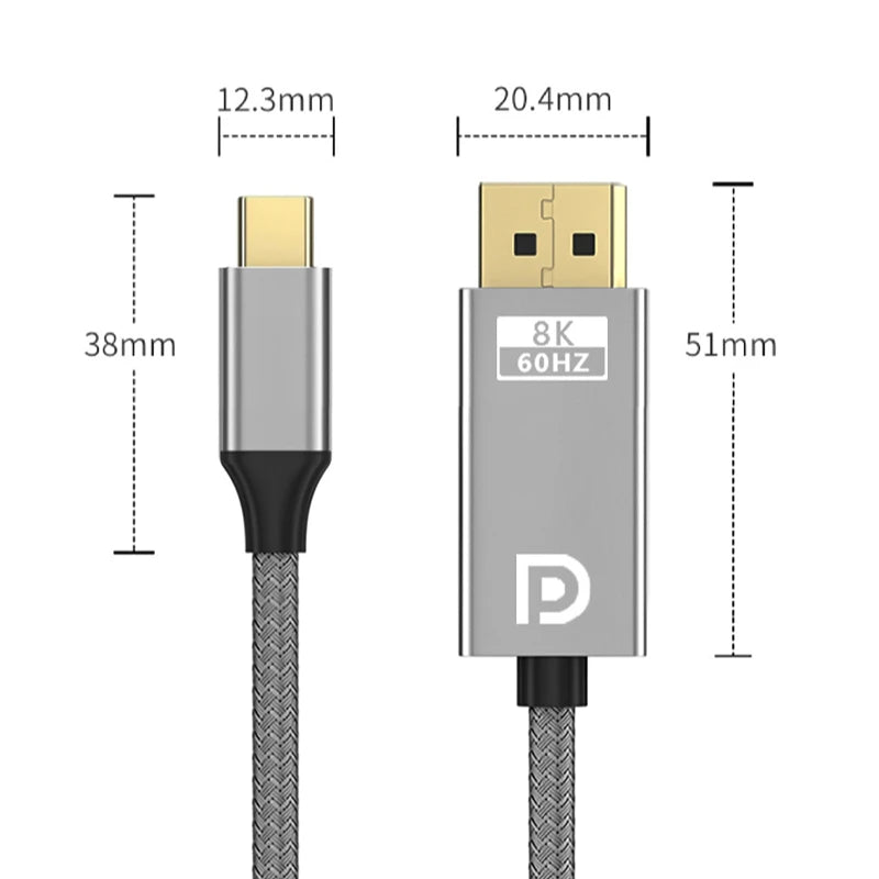 1.8M USB C To DisplayPort 1.4 Cable 32.4Gbps 8K@60Hz 4K@144Hz Type C To DP1.4 Adapter Thunderbolt 4/3 Compatible for MacBook Oasis Select USB C to DP1.4 8K 1.8m