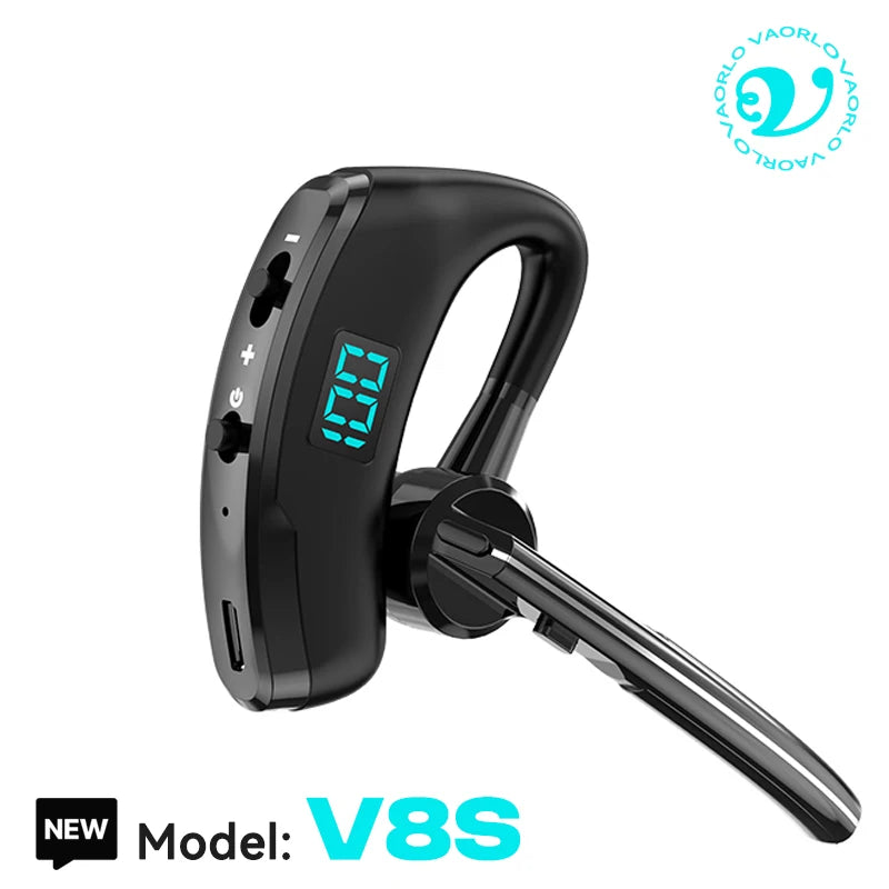 Bluetooth Business Earphones Talk/Music Time 20/30 Hours LED Digital Display With MlC Noice Cancelling Wireless Headset Oasis Select V8S Black