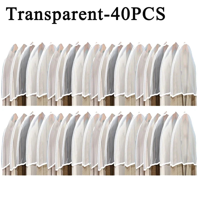 1-40PCS Semi-Package Clothes Dust Cover EVA Waterproof Transparent Suit Coat Storage Bag Short Wardrobe Hanging Clothes Cover Oasis Select Transparent-40PCS