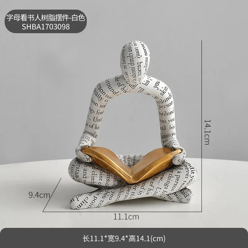 Reading Woman Statue Resin Abstract Thinker Desktop Sculptures Home Room Bedroom Figurine Livingroom Ornaments Decoration Oasis Select White