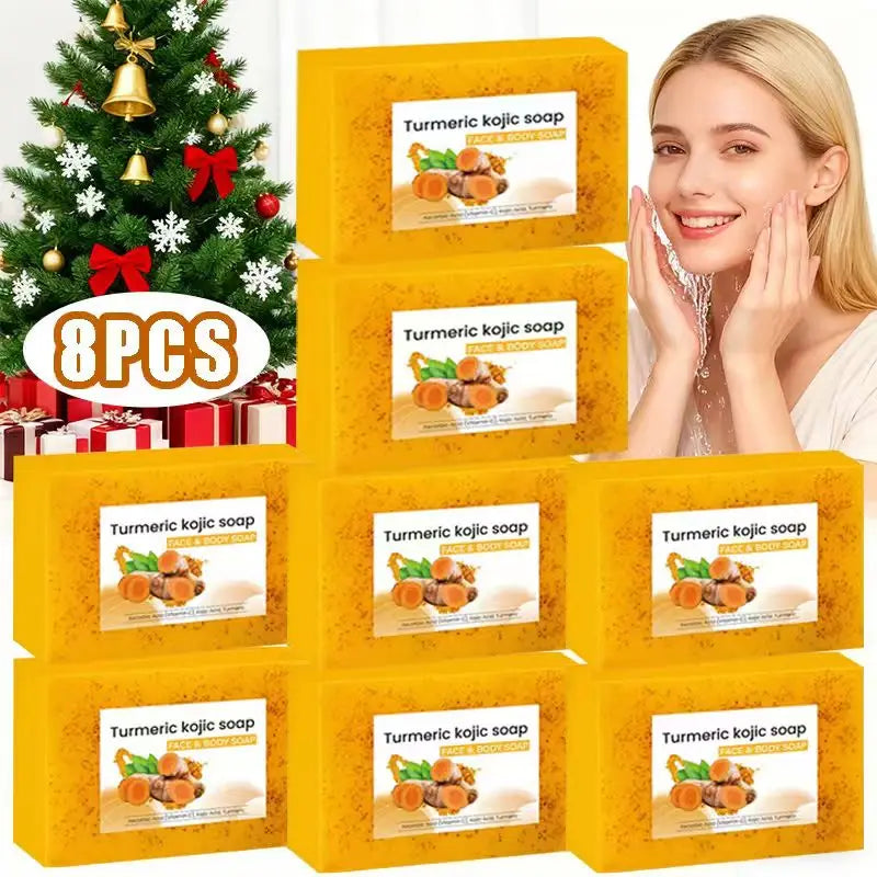 8Psc Turmeric Lemon Koji Acid Soap, Family Soap, Three-in-One Effect, Gentle Cleansing and Makeup Oasis Select yellow 800G
