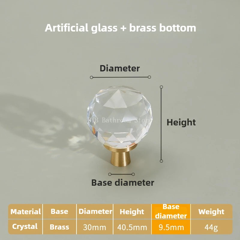 Cupboard Door Handle for Furniture Hardware Solid Brass Crystal Glass Cabinet Pull Kitchen Storage Door Handles Drawer Knobs Oasis Select Crystal ball 1Pcs