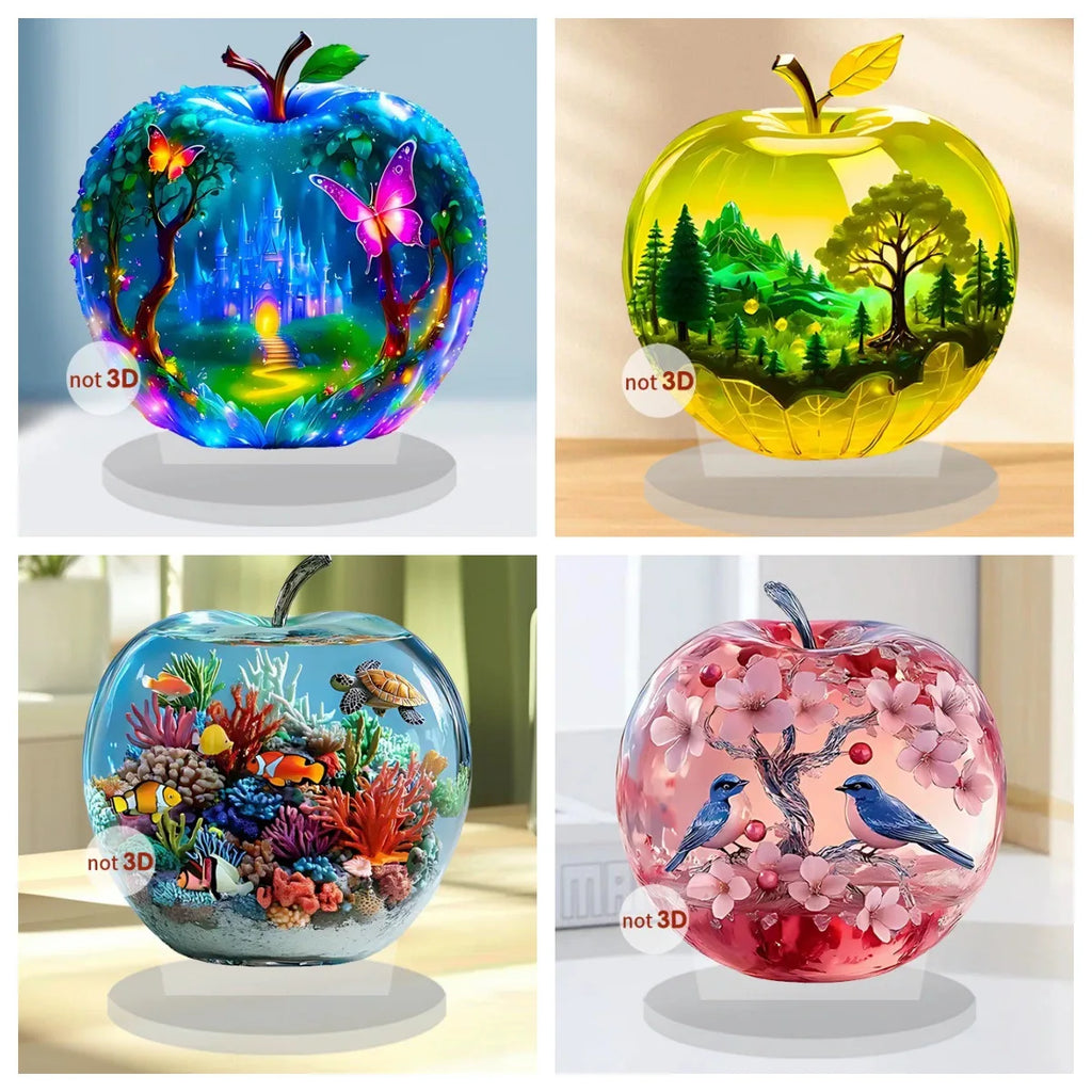 Crystal Apple Figurine Paperweight, Clear Apple Collectible Figurines Crafts, Home Office Handmade Statue Ornament Decoration Oasis Select