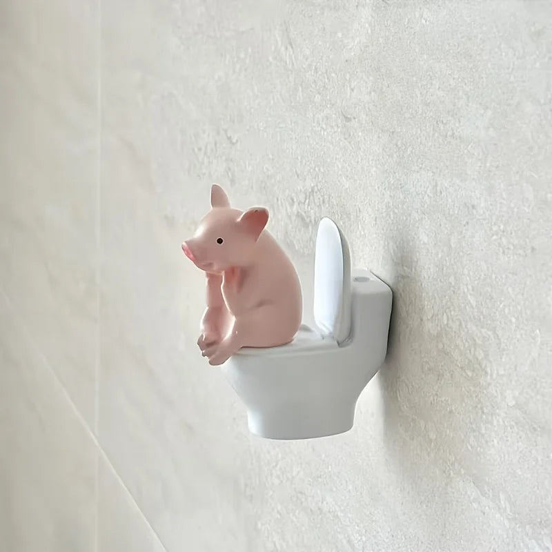 Cute Pig Figurine on The Toilet - a Whimsical Bathroom Desk Decoration That Relieves Stress And Serves As an Exquisite Ornament Oasis Select