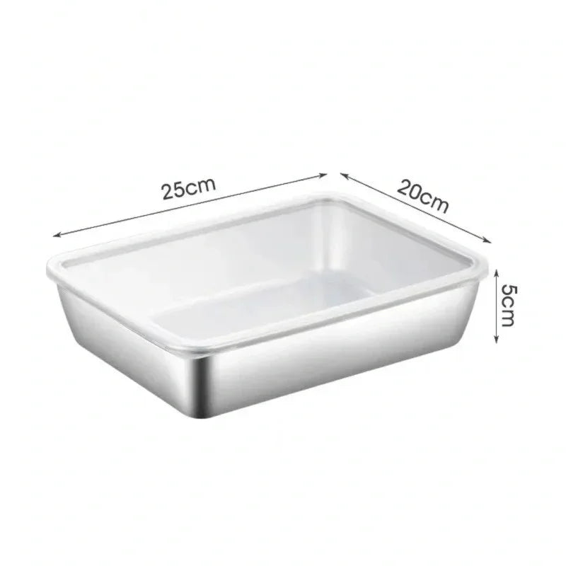 Food Storage Trays Rectangle Preservation Box with Plastic Cover Stainless Steel Multi-Function Rustproof Barbecue Food Storager Oasis Select Large-size