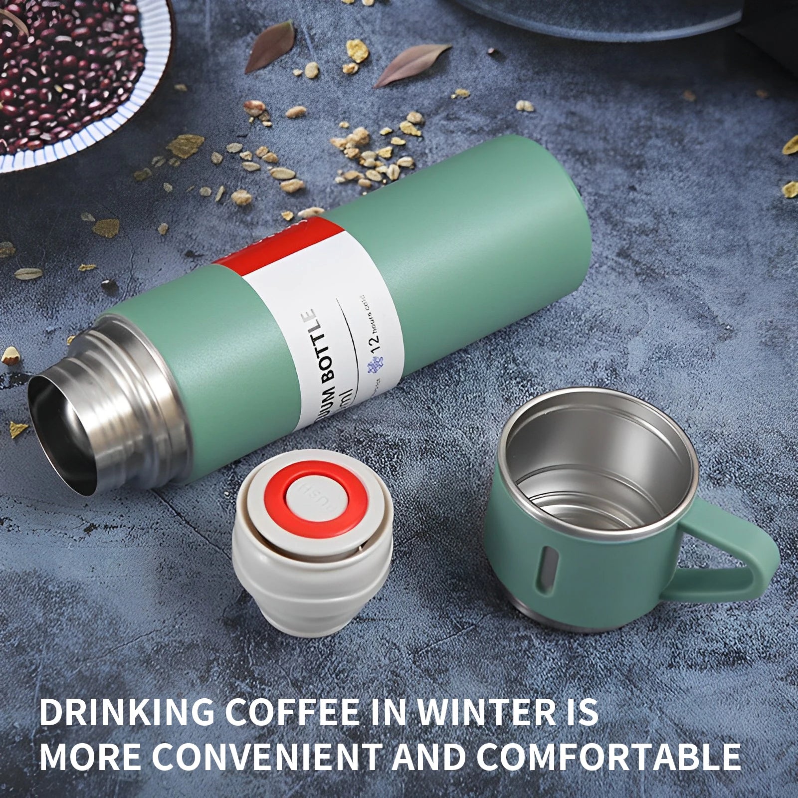 Coffee Thermos Stainless Steel Vacuum-Insulated Water Bottle, 500ml/16.9oz Insulated Bottle with Cup for Hot & Cold Drink Travel Oasis Select