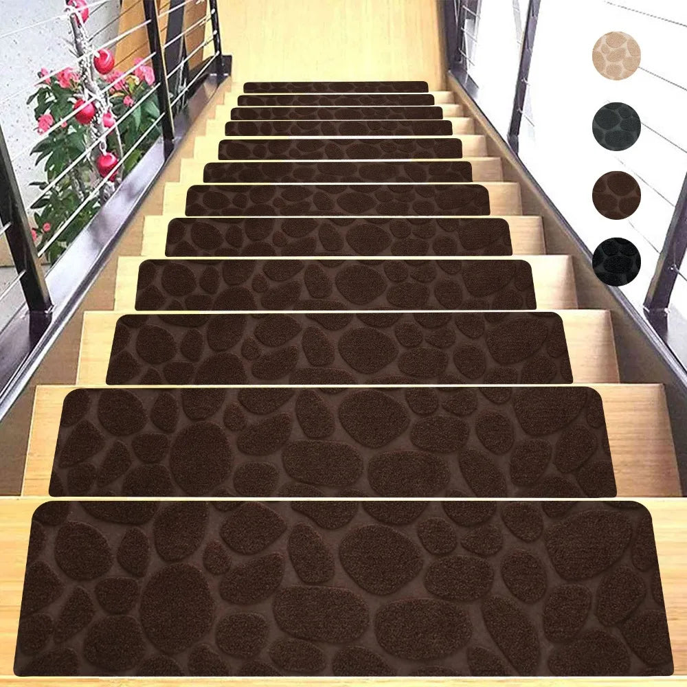 New Self-adhesive Staircase Mat Non-Slip Soft Stripe Stair Tread Carpet Mat Safety Protection Cover Pads Home Decor Oasis Select A Brown